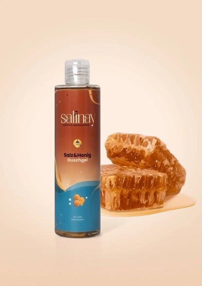 Salz und Honig Duschgel mit keltischem Meersalz und Honigwabe